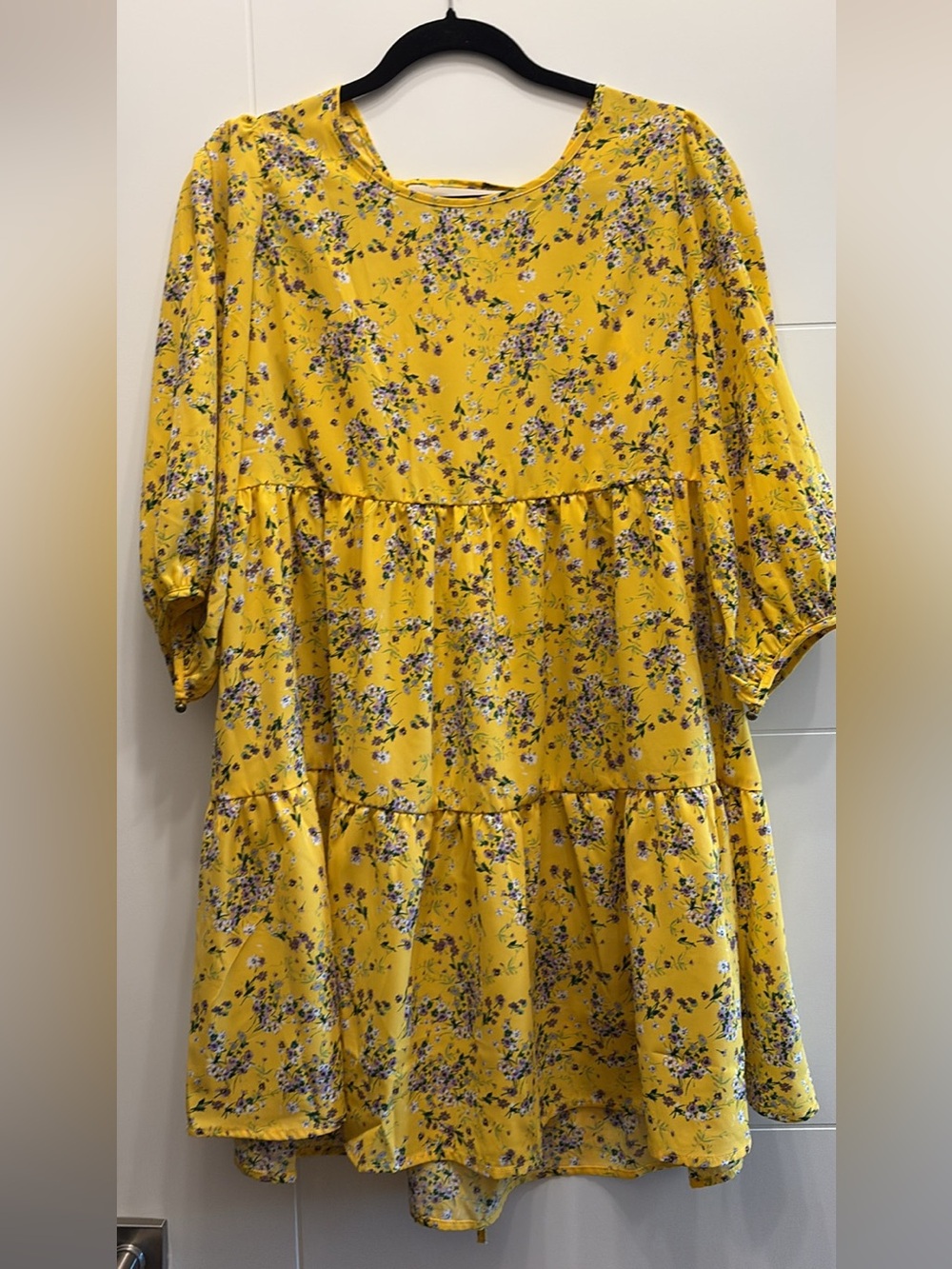 Yellow Floral Tiered Casual Dress for Women